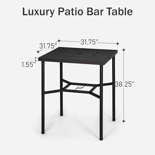 32" x 32" x 38" Bar Height Outdoor Table Square for 4 Metal Black