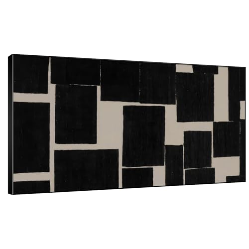 30"x60" Extra Large Framed Wall Art Modern Abstract Black and Beige Geometric Blocks for Home Living Room Bedroom Decor
