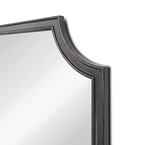 24" x 36" Full Scalloped Corners Arch Rectangle Wall Mirror with Wood Frame for Entryway