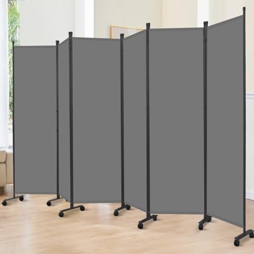 Room Divider 6FT 6 Panel Folding Room Partition with Lockable Wheels