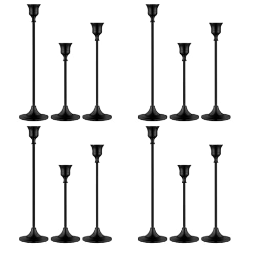Metal Candle Holders for Candlesticks Taper Candlestick Holders Set Vintage Decorative Centerpiece Candelabra Tall Candle Stands (12 Count)
