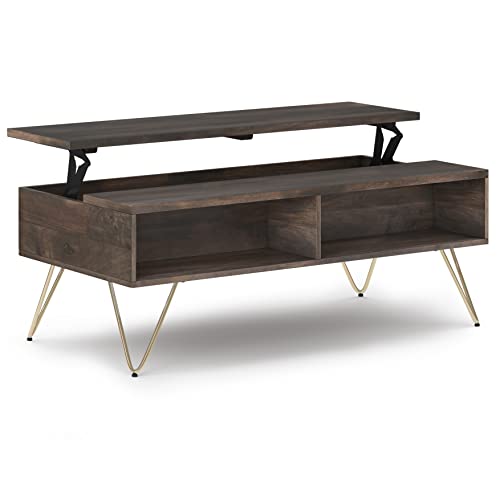 Hunter SOLID MANGO WOOD and Metal 48 inch Wide Rectangle Industrial Lift Top Coffee Table in Ebony for the Living Room and Family Room