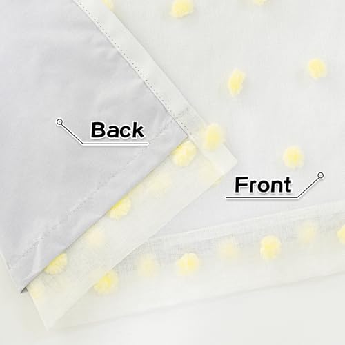 100% Blackout Curtains for Girls Kids Bedroom Thermal Insulated 84 Inch Length Nursery Curtains 2 Panels Grommet Light Filtering Yellow Pom Pom Sheer Drapes for Dining Room (2 Count)