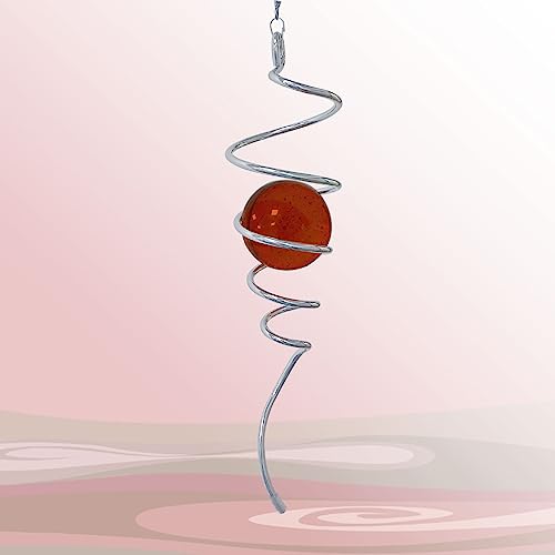 Gazing Ball Spiral Decorative Wind Spinner Stabilizer Sun Catcher 11inch Tail and 2 inch Glass Orb. Indoor Outdoor Garden Decoration Wind Sculptures Wind Spinner Tail