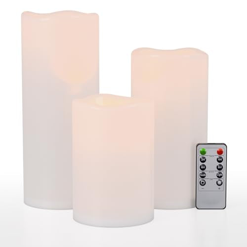 6" 8" 10" x 4" White Large Waterproof Outdoor Flameless Candles Battery Operated LED Flickering Pillar Candles with Remote and Timer for Indoor Outdoor Lanterns (3 Count)