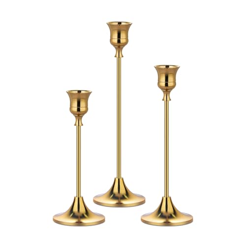 Metal Candle Holders for Candlesticks Taper Candlestick Holders Set Vintage Decorative Centerpiece Candelabra Tall Candle Stands (3 Count)