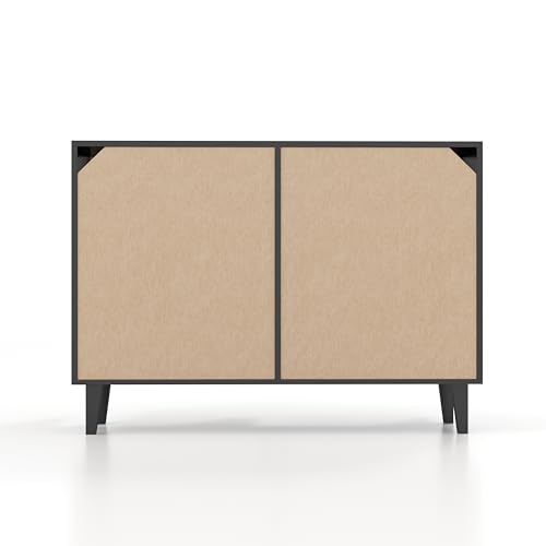 Buffet Storage Cabinet with Rattan Decorating 4 Doors Living Room Kitchen Sideboard 48.43 x 34.65 x 15 inch