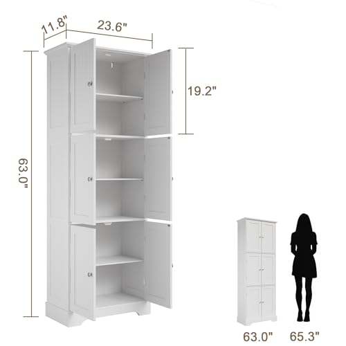 63.2" Tall Bathroom Storage Cabinet with 6 Doors