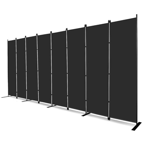 8 Panel Black Room Divider 6ft Tall Indoor Folding Privacy Screen (8 Count)