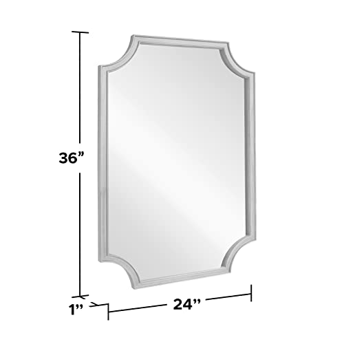 24" x 36" Full Scalloped Corners Arch Rectangle Wall Mirror with Wood Frame for Entryway