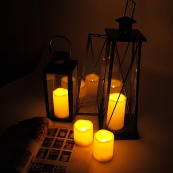 Outdoor Battery Operated Flameless LED Pillar Candles Remote Timer 4 Pack