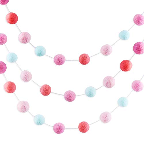 9.8 Feet Felt Ball Garland Pink Pom Poms Balls Strings (24 Count)