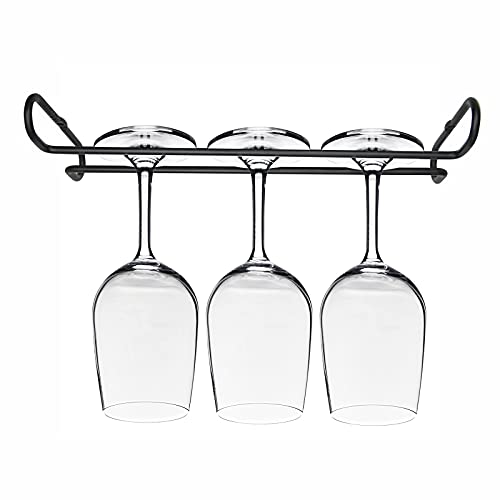 10 Inch Wine Glass Rack Under Cabinet Shelf Stemware Storage Hanging Hanger Organizer Glasses Holder with Drying Under Counter Metal for Kitchen and Bar Set of 4 Black (4 Count)