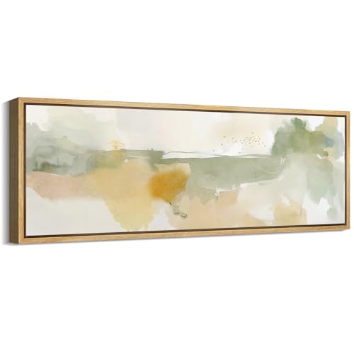 Large Framed Canvas Print Wall Art Serene Watercolor Landscape in Green and Yellow Tones Antique Retro Fine Art Illustrations Decorative Colorful for Bedroom