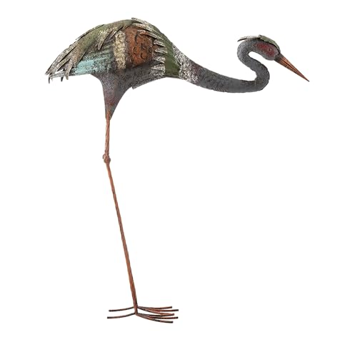 30" Tall Outdoor Rustic Metal Bowing Crane Statue Yard Art Decoration
