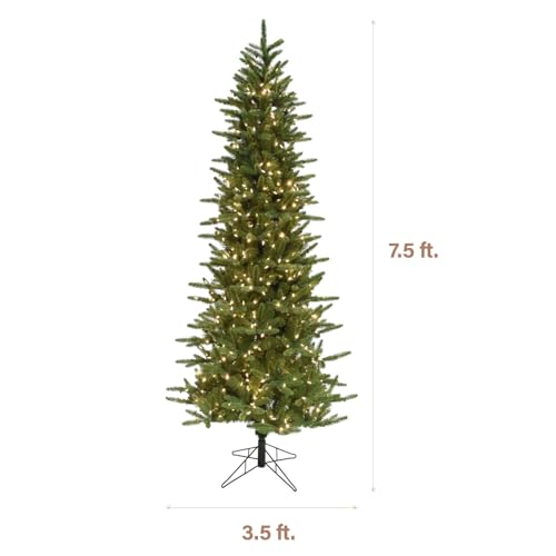 7.5 Ft. Carmel Pine Slim Artificial Christmas Tree with Warm White LED Lights and Stand