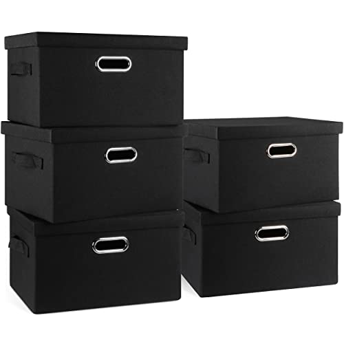 Medium 15" 21 Quart Collapsible Stackable Storage Bins with Lids (5 Count)
