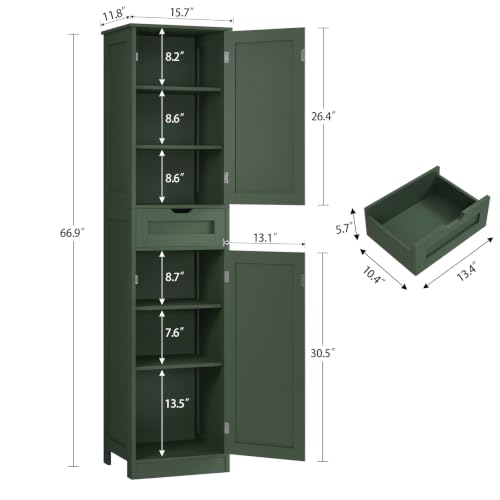 66.9" Tall Bathroom Storage Cabinet with 2 Doors & 1 Drawer