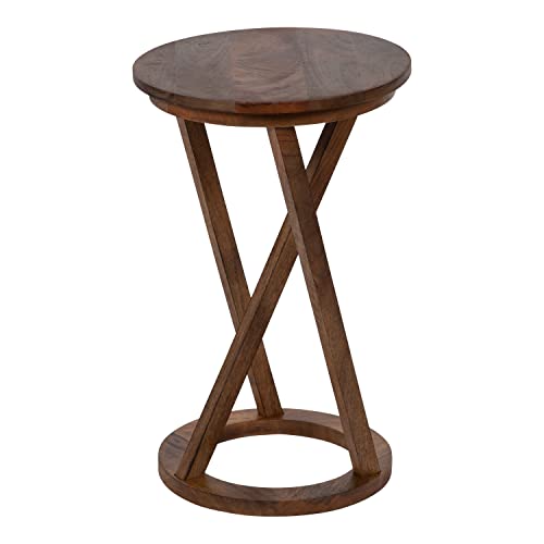 Aja Modern Side Table; 15 x 15 x 23; Walnut Brown; Decorative Modern Geometric Wood Bedroom Nightstand Table with Round Tabletop and Unique Slanted Legs