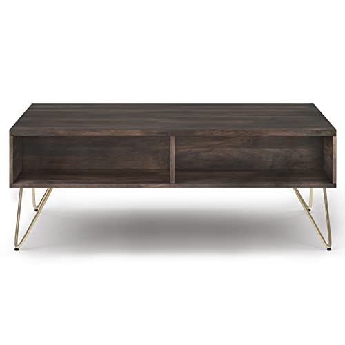 Hunter SOLID MANGO WOOD and Metal 48 inch Wide Rectangle Industrial Lift Top Coffee Table in Ebony for the Living Room and Family Room