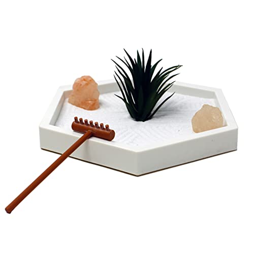 Mini Zen Garden Kit for Desk with White Sand