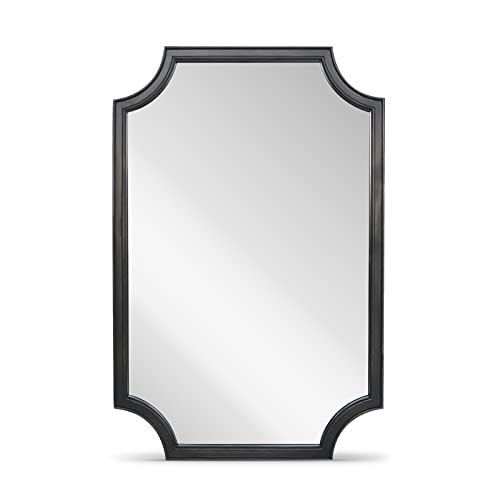 24" x 36" Full Scalloped Corners Arch Rectangle Wall Mirror with Wood Frame for Entryway