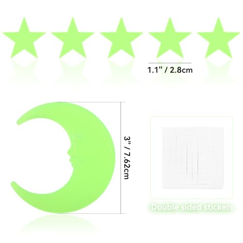 100 Stars and 1 Moon Glow in The Dark Luminous Fluorescent 3D Plastic Glow Stars Moon for Ceiling (101 Count)