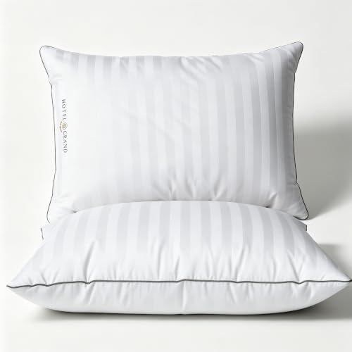 White Striped Feather & Down Pillows Standard Size Set of 2 (2 Count)