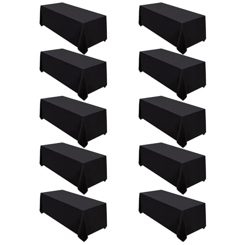 10 Pack 90x156 Inch Black Tablecloth for 8 Foot Rectangle Tables (10 Count)
