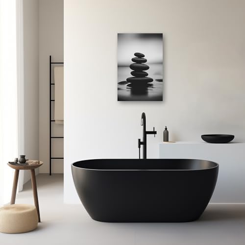 Zen Canvas Wall Art Black and White Zen Stone Picture Print Meditation Relax Spirit Spa Room Bathroom Decor Frame (3 Count)