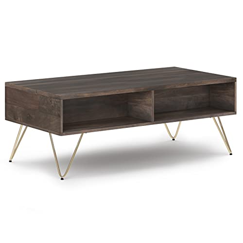 Hunter SOLID MANGO WOOD and Metal 48 inch Wide Rectangle Industrial Lift Top Coffee Table in Ebony for the Living Room and Family Room
