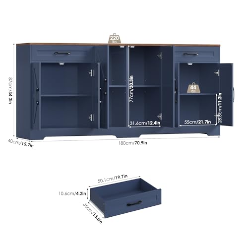 71” Large Sideboard Buffet Cabinet with Storage