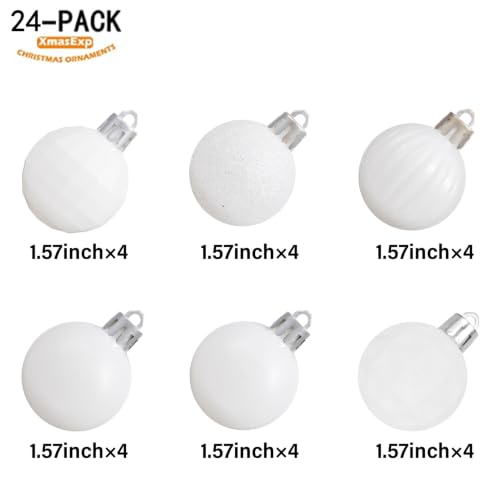 24ct White Christmas Ornaments for Tree Decorations (24 Count)