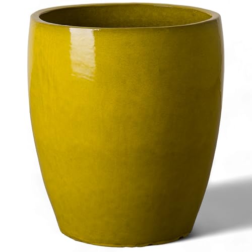 Bullet 18 in. Mustard Yellow Ceramic Round Planter