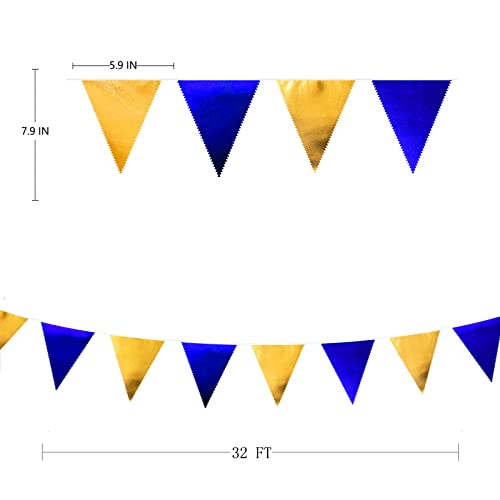 Royal Blue Gold Party Decoration Navy Blue Gold Triangle Pennant Banner Flag Metallic Fabric Bunting Garland for Graduation Birthday Wedding Retirement Bridal Shower Nautical Ahoy Achor Party Supplies (36 Count)