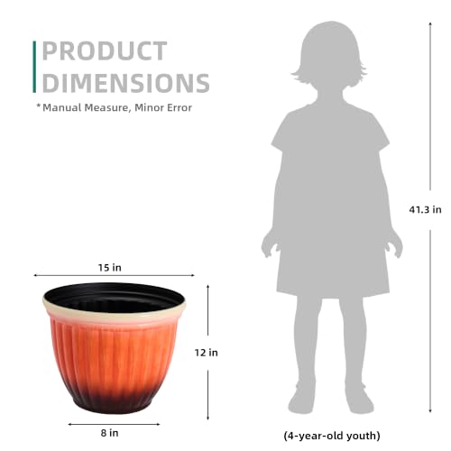Autodaya 15" Large Planters For Outdoor Plants Set Of 2 Plastic Flower Pots (2 Count)