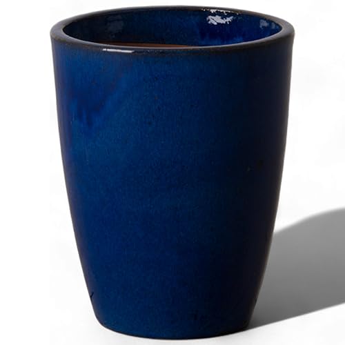 Emissary Bullet 9.5 in. Blue Ceramic Round Planter