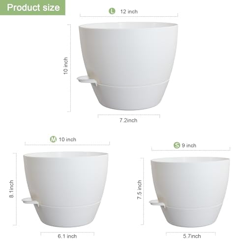 12/10/9 inch Large Self Watering Pots for Indoor Plants, Set of 3 (3 Count)