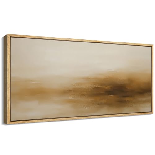 Extra Larg Framed Canvas Print Wall Art Minimalist Golden Brown Abstract Modern Neutral Illustrations Decorative Colorful for Bedroom