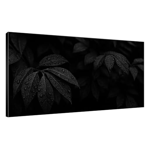 36"x72" Extra Large Framed Wall Art Black and White Botanical Leaves with Raindrops for Home Living Room Bedroom Decor