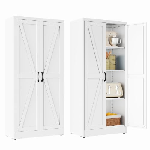 63" White Metal Storage Pantry Cabinet