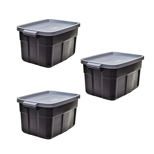 Roughneck Tote 31 Gallon Stackable Storage Container with Stay Tight Lid & Easy Carry Handles (3 Count)