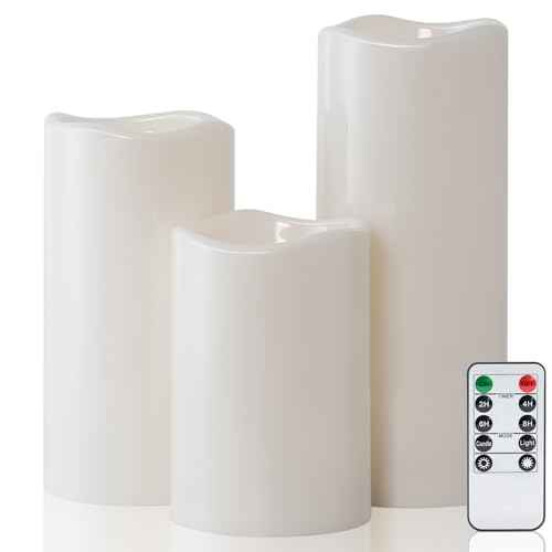 Waterproof Outdoor Flameless LED Pillar Candles with Remote Timer (3 Count)