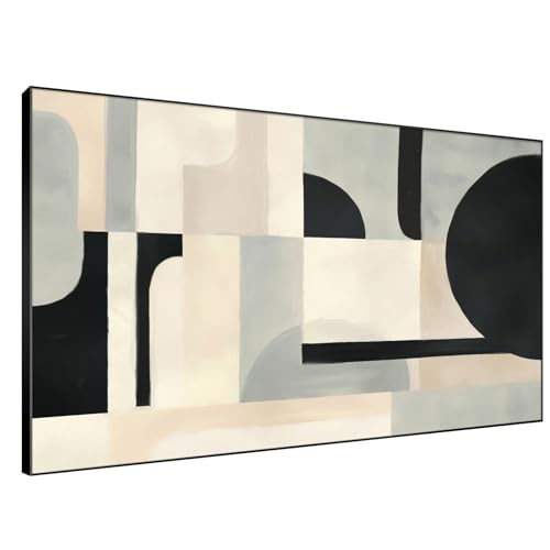 46"x72" Extra Large Framed Wall Art Modern Neutral Abstract Geometric in Black and Beige