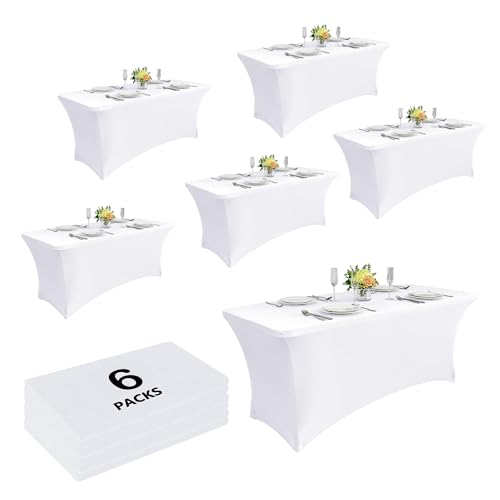 6 Pack 6ft White Spandex Tablecloth