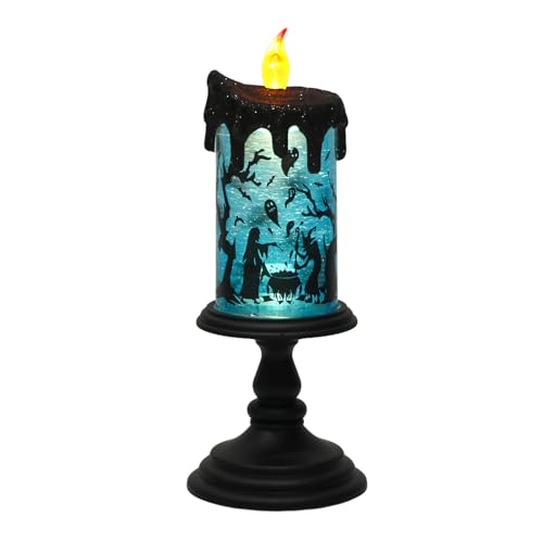 Halloween Witch Snow Globe Flameless Candle Battery Operated
