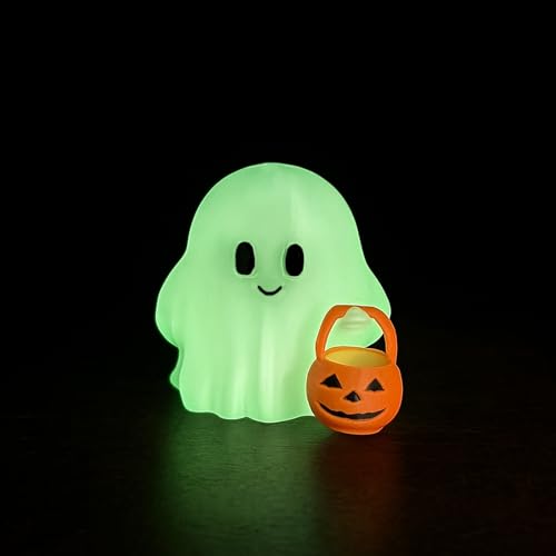 Halloween Decor Fluorescence Ghost Figurines Carrying Pumpkins
