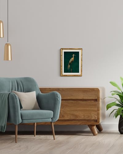 Gold Bamboo Framed Wall Art Vintage Animal Crane Prints