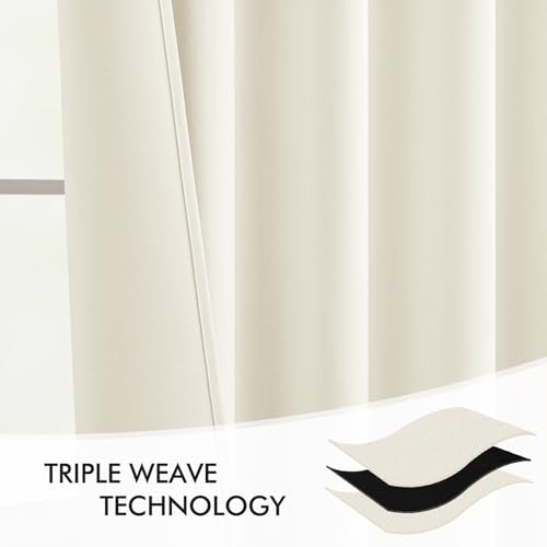 Cream Back Tab Blackout Curtains 52x102 Inch Long 2 Panels Set (2 Count)