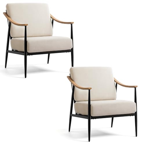 Modern Accent Chairs Set of 2 for Living Room Bedroom Mid Century Arm Chairs Upholstered Office Accent Chairs Comfy Waiting Room Chairs with Metal Frame (2 Count)